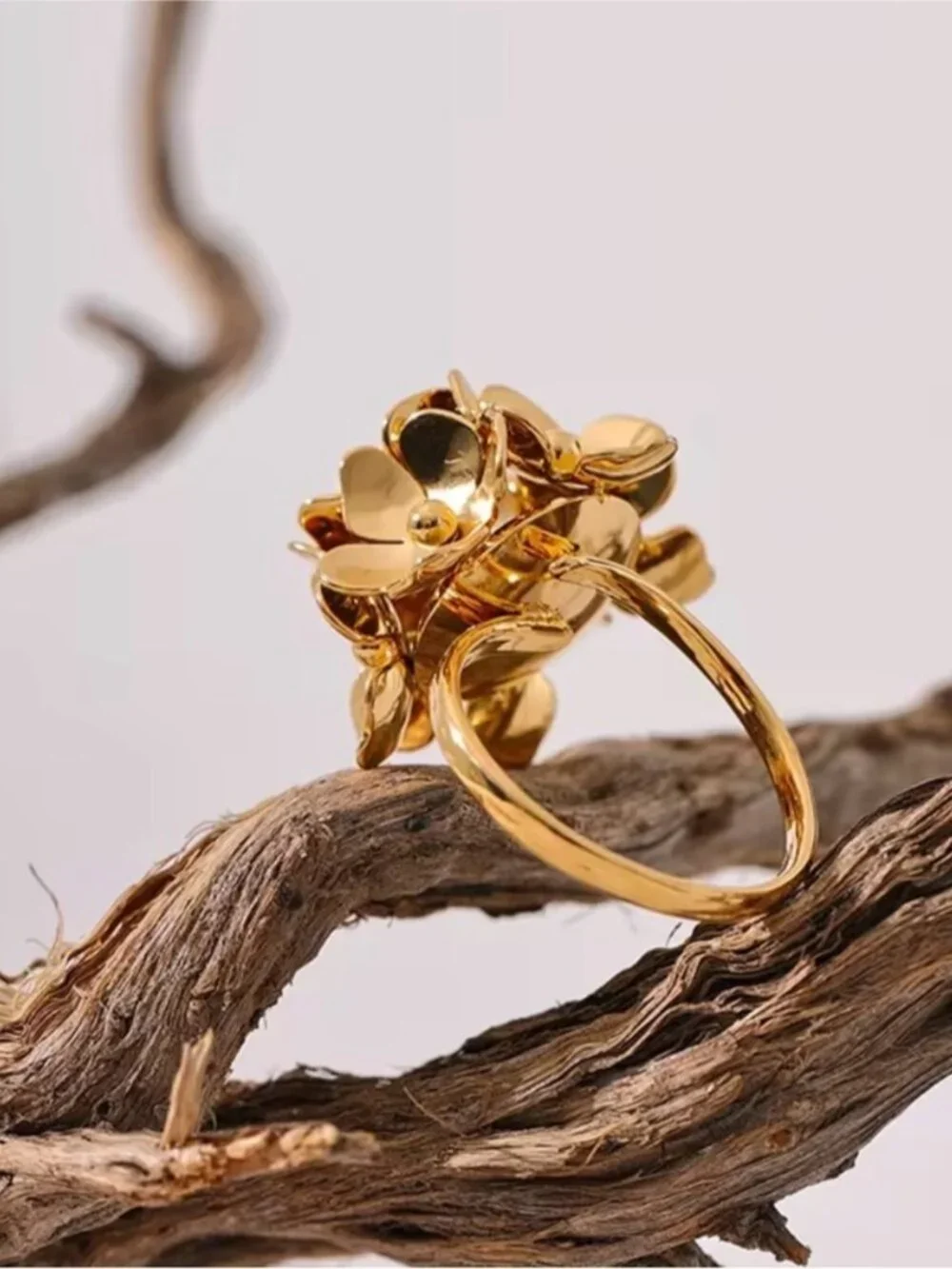 Rust proof 18 K gold plated glower metal chic adjustable ring